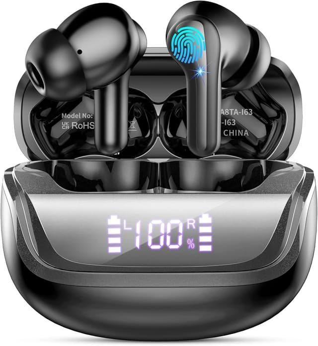 Detalle de Wireless Earbuds 2025 Bluetooth 5.4 with Deep Bass, ENC Mics, IP7 Waterproof and Dual LED Charging Display