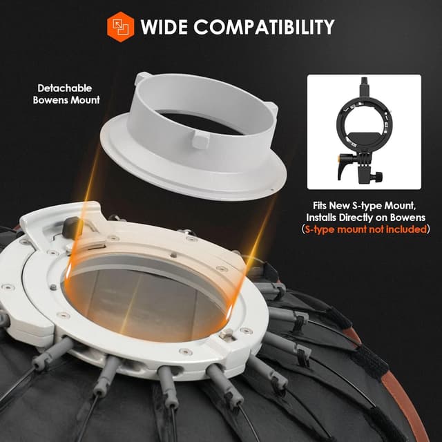 Detalle de TARION Parabolische Softbox Bowens Quick-Release (60 cm) mit Diffusoren, Wabengitter & Tasche