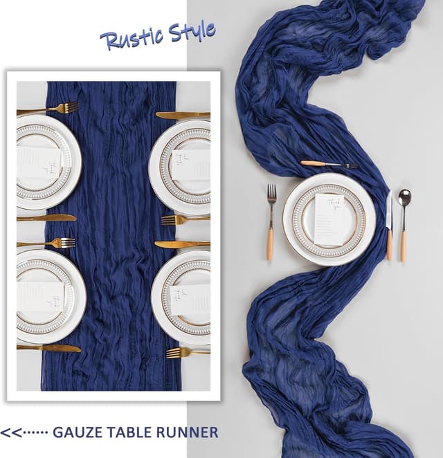 Detalle 2 de 6-Pack Navy Blue Cheesecloth Table Runner (10Ft, 35x120 Inches) for Boho Party & Wedding Decor