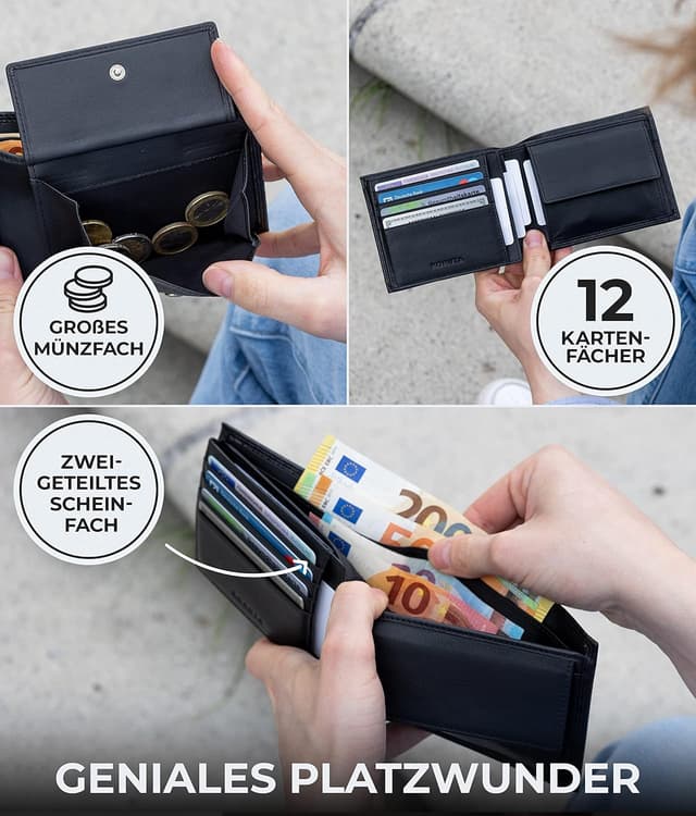 Thumbnail 1 de KORUTA Geldbörse Herren Leder Carbon RFID Portemonnaie