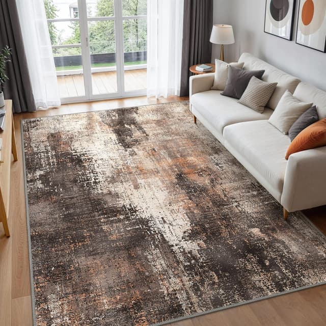 Detalle de BEIMO waschbarer Kurzflor-Teppich im abstrakten Design, rutschfest, 120 x 170 cm (Rotbraun)