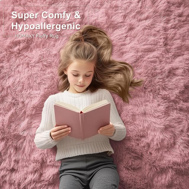 Detalle de Homaxy Fluffy Shaggy Rug (140 x 200 cm) – Anti-slip, machine washable shag rug for living room, kids room and nursery (Pink)