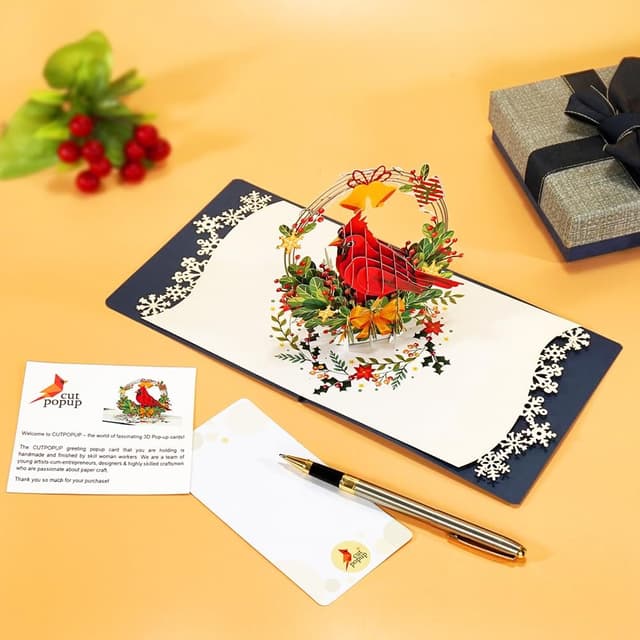 Detalle de CUTPOPUP Kardinal – Weihnachtskarten 2024 Pop-up Karte mit Umschlag (3D) CN254 DE