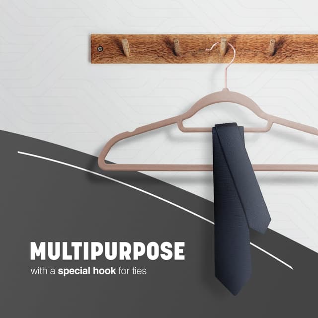 Detalle de KEPLIN Velvet Hangers 50 Pack (Blush Pink) – Non-slip velvet coat hangers with tie bar and 360° hook