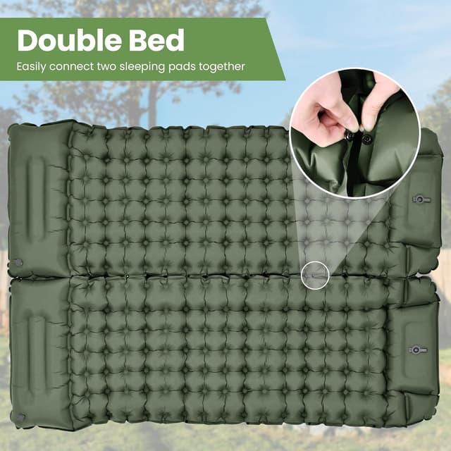 Detalle 2 de ROPOODA Camping Mattress self-inflating sleeping mat with built-in foot pump and pillow, grey (77'' x 27'' x 3.9'')