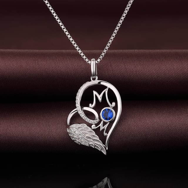 Detalle 2 de jiamiaoi 18K Weißgold-plattierte Herz-Kette mit 925 Silberkette und Geburtsstein (31 × 24 mm) – Halskette für Damen