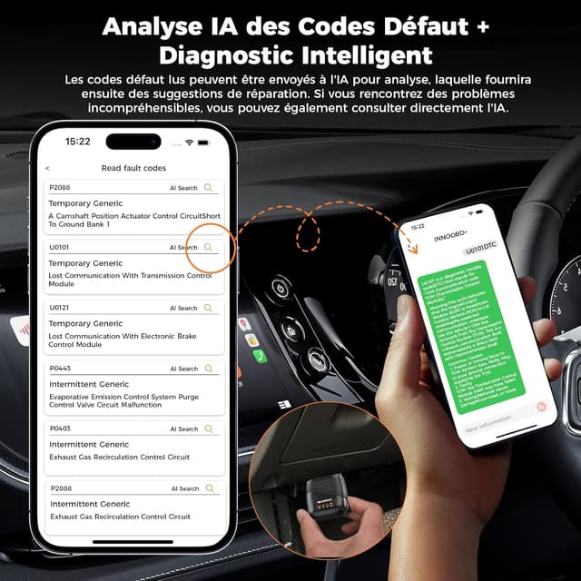 Detalle de Scanner OBD2 Bluetooth en valise diagnostic auto multimarque (moteur, boîte, ABS, airbags) – iOS Android Windows