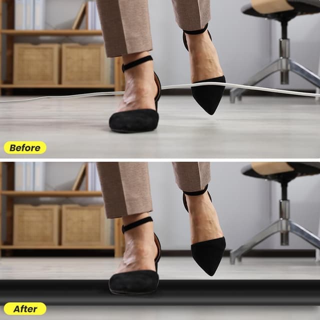 Detalle 2 de Adiwo Boden-Kabelbrücke (2 m) mit 3 Kabelkanälen – PVC-Kabelschutz gegen Stolperfallen, Schwarz