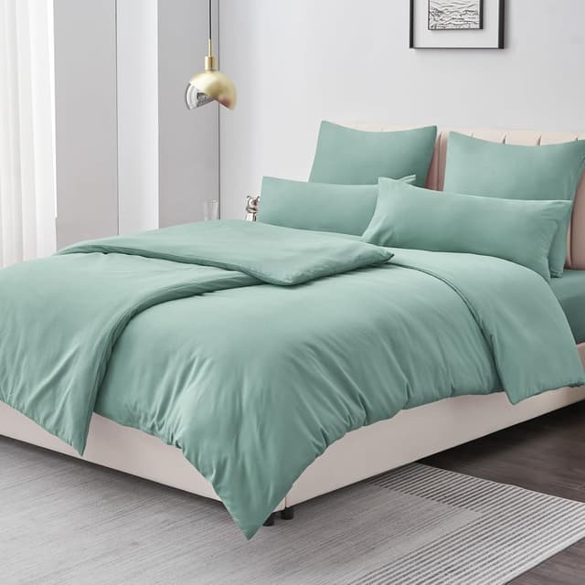 Detalle 2 de Aisbo Bettwäsche 135x200 4-teilig Salbei/Grün aus Mikrofaser mit Reißverschluss (ÖKO-TEX), Kissen 80x80