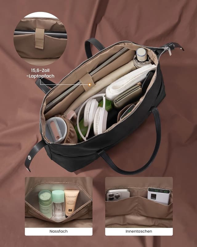 Detalle de LOVEVOOK Sporttasche Damen 25 l – Gym Bag mit Schuhfach & Nassfach für Sport, Schwimmen und Reisen