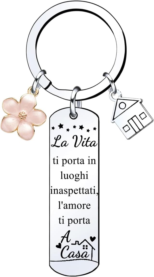 Detalle de Lumengqi set da 2 portachiavi “Casa” in acciaio inox con ciondolo per coppia