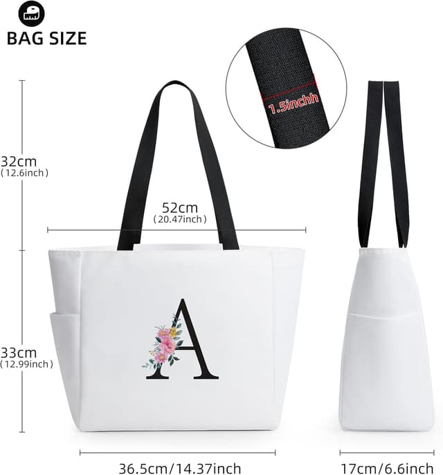 Thumbnail 6 de KALIDI Damen-Handtasche mit A‑Z Reißverschluss & breitem Schultergurt – personalisierte Initialen für Alltag, Reise und Schule