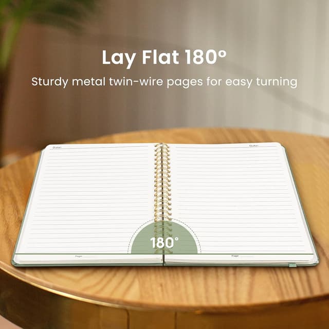 Detalle de Taja Lined Spiral Journal Notebook (A5, Green) — 140 Pages, Hardcover, College Ruled