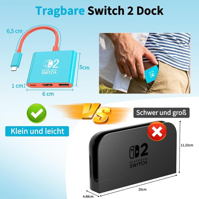 Detalle 2 de Reddening Switch 2 Docking Station als Ersatz für das offizielle Dock – 4K/60Hz, HDMI 2.0, PD 100W