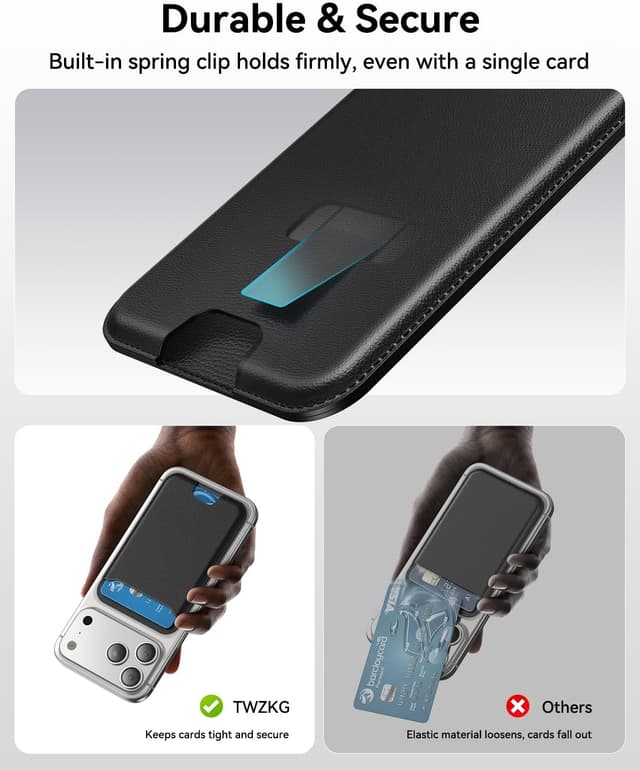 Detalle 2 de TWZKG MagSafe Wallet (3 Card Holder) with RFID blocking – Magnetic phone wallet for iPhone 17/16/15/14/13/12 series, Black