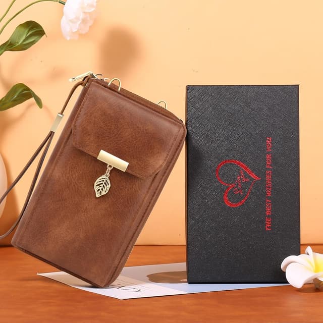 Detalle 2 de VOBUKE Handytasche mit Geldbörse und RFID-Schutz – Umhängetasche aus Leder mit Kartenfächern