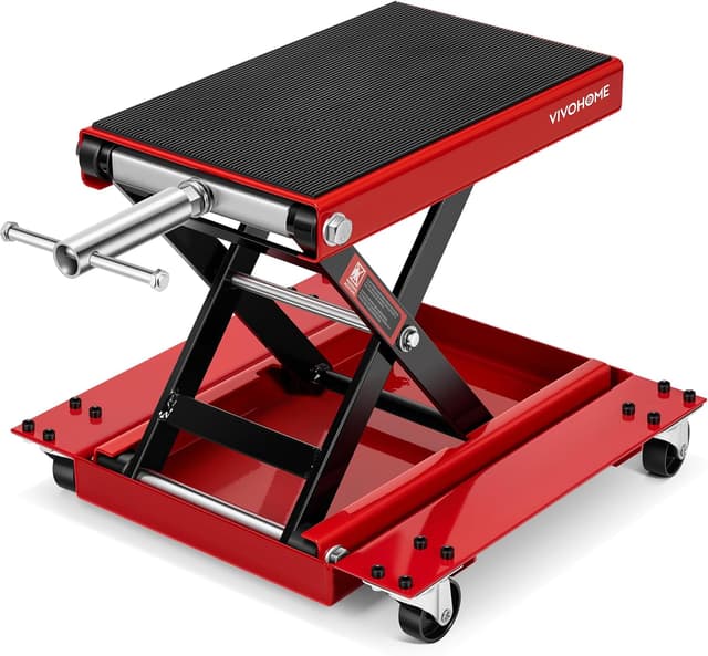 Detalle de VIVOHOME 500KG Heavy Duty Wide Deck Motorcycle Lift Jack with Dolly and Hand Crank
