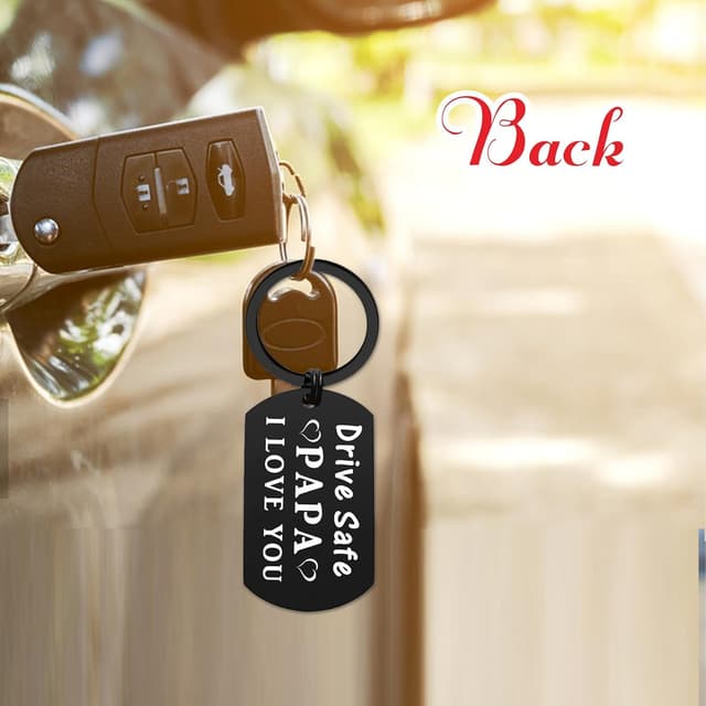 Detalle de ENGZHI stainless steel “Drive safe Papa” engraved keyring – Christmas, birthday and Father’s Day gift for Dad from daughter or granddaughter