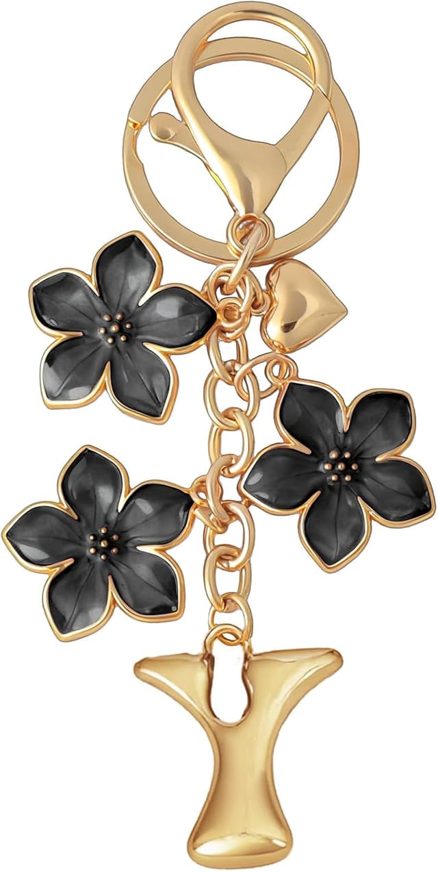 Detalle de Snylcce Bubble Initial Keychain with Graceful Flower Charms (Personalised A–Z Letter) for handbag & backpack keyrings