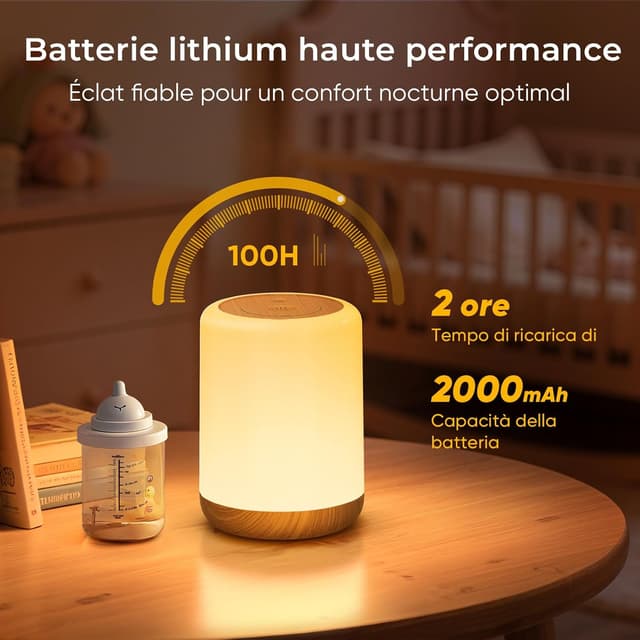 Detalle de VIWAVE Lampada da comodino LED touch ricaricabile senza fili con 256 colori RGB e timer