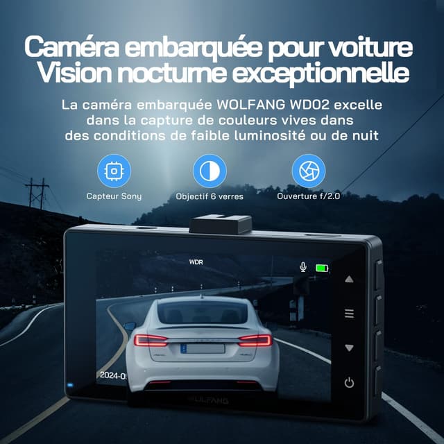 Detalle de WOLFANG Dashcam double avant/arrière 2,5K + 1080P avec mode parking 24 h