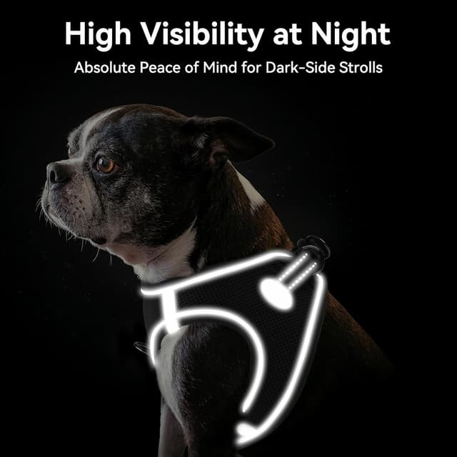 Detalle 2 de Joytale Hundegeschirr reflektierend, weich gepolstert mit Air-Mesh – Brustgeschirr für kleine bis mittelgroße Hunde (L), Schwarz
