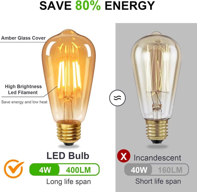 Thumbnail 3 de YUNRRD Vintage E27 LED Edison Bulb ST64 4W