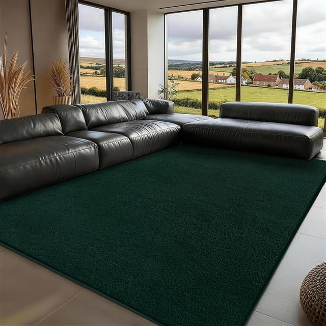 Detalle de XSIVOD Soft Area Rug 200x300 cm in Dark Green (washable, non-slip shaggy carpet)