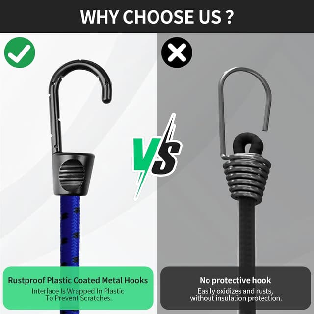 Detalle 2 de Bungee Cords with Hooks – 12-piece heavy duty set for caravan, camping, RVs and outdoor storage