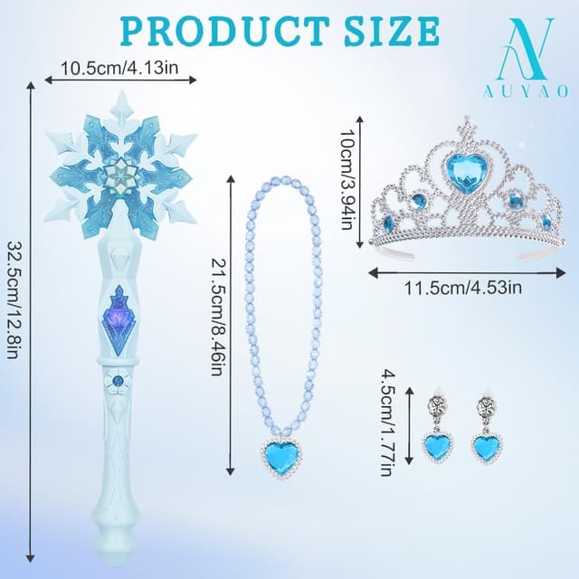 Detalle 2 de AUYAO Bacchetta Magica Bambina LED con fiocco di neve, set con collana e orecchini a corona
