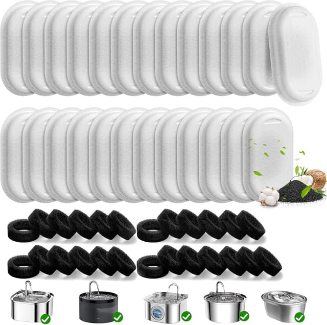 Detalle de 50-Pack Cat Water Fountain Filter Replacements for 108/3.2L and 67oz/2L Stainless Steel Pet Fountains