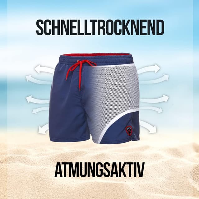 Detalle de Zagano Herren-Badeshorts schnelltrocknend mit Mesh-Taschen, EU-Produktion – S bis 6XL
