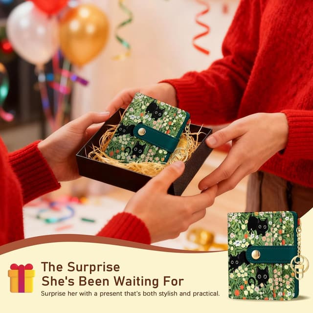 Thumbnail 6 de Jogjam Black Cat Floral RFID Women Wallet – Small Slim Bifold Credit Card Wallet with Zipper Coin Pocket