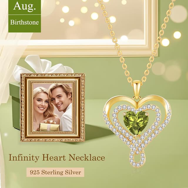 Detalle de llyish Collier femme or avec pendentif cœur — chaîne argent 925 et pierres de naissance, idée cadeau