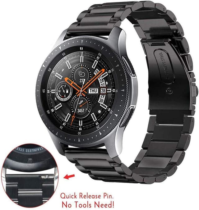 Detalle de OT OPO stainless steel strap for Galaxy Watch 3 45mm/46mm and Gear S3 (22mm) – Metal Black replacement bracelet