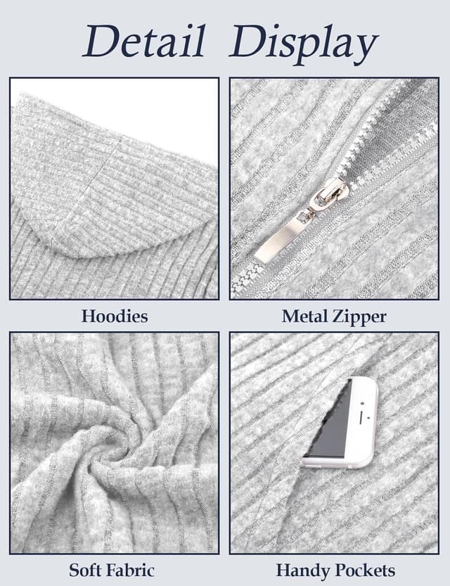 Detalle de Flikity women’s zip-up cardigan hoodie with large pockets (M–XXL)