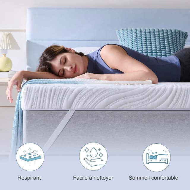 Detalle 2 de Hiimgo Surmatelas 180 x 200 x 7,5 cm en mémoire de forme gel (housse lavable)