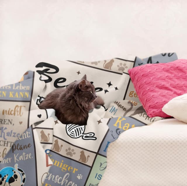 Detalle de Jinmaple Geschenk für Katzenliebhaber: Katzenmama-Fleece-Decke 150 x 130 cm