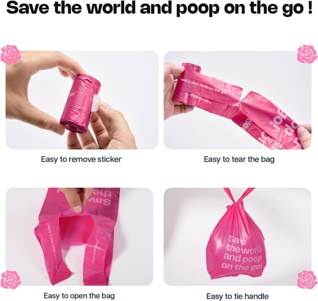 Detalle 2 de Deo Doo Dog Poop Bags with Handles – 60 Rolls (720 counts) Leak Proof, Extra Thick, Rose Scented, with Holders