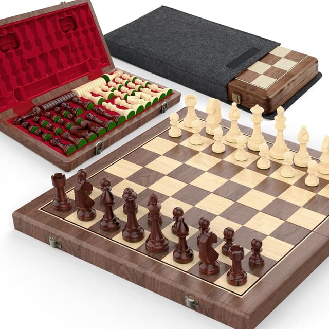 Imagen de Premium 38 cm Walnuss Schach- und Dame-Set ♟ en OfertitasTOP