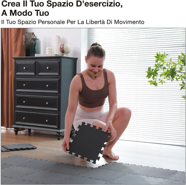 Detalle de AIRHOP set da 18 tappetini palestra in EVA 30x30 cm a incastro per home gym, yoga e fitness