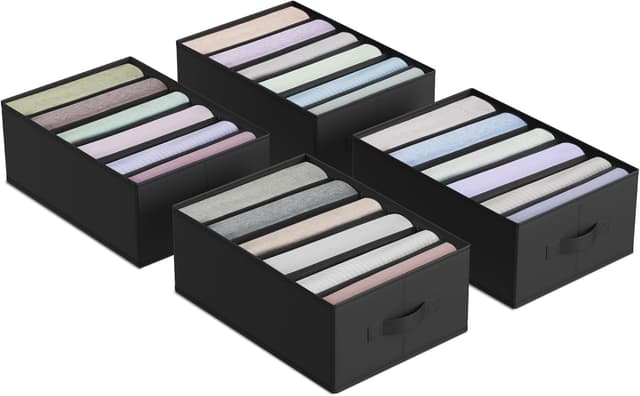 Detalle de SONGMICS Set di 4 organizzatori per armadio a 6 scomparti RUS009B04 (42 x 30 x 17 cm), scatole pieghevoli per biancheria – nero inchiostro