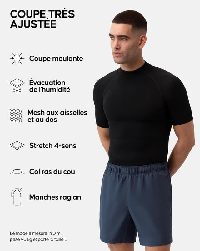 Detalle de DANISH ENDURANCE T-Shirt de compression séchage rapide pour homme (lot de 2)