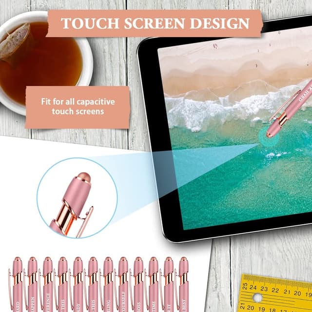 Detalle de AUAUY Snarky Office – Set 12 penne stile 2 in 1, inchiostro nero, punta 1 mm, colore rosa