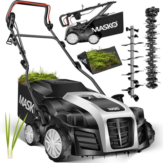 Detalle de MASKO® Elektro 2in1 Vertikutierer & Rasenlüfter 1800 W, 40 cm Arbeitsbreite, 55-L-Fangkorb