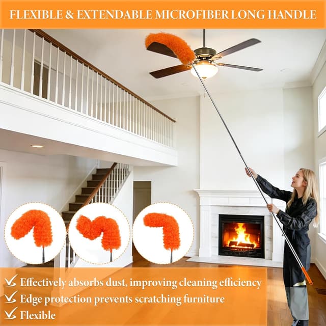 Detalle de TAIANJI 7-teilige Teleskop-Staubwedel mit Waschbarem Mikrofaser-Kopf, ausziehbar bis 237 cm