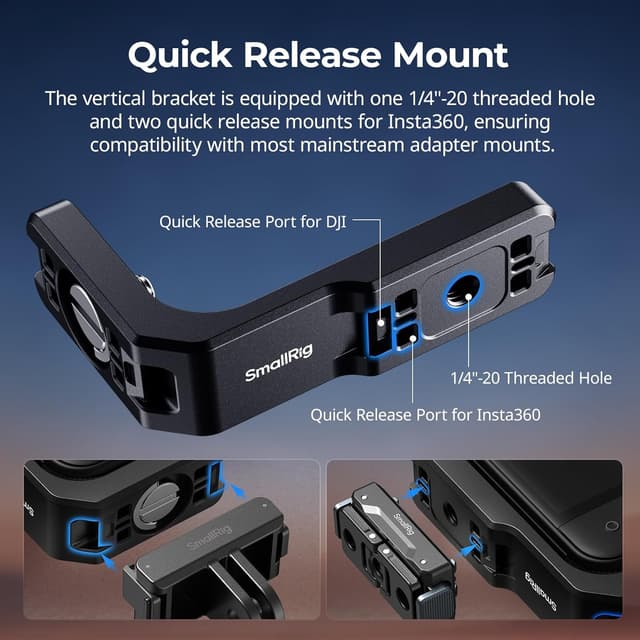 Detalle de SMALLRIG 5824 Vertikale & horizontale Montageunterstützung für Insta360 X5/X4 Air/X4/X3
