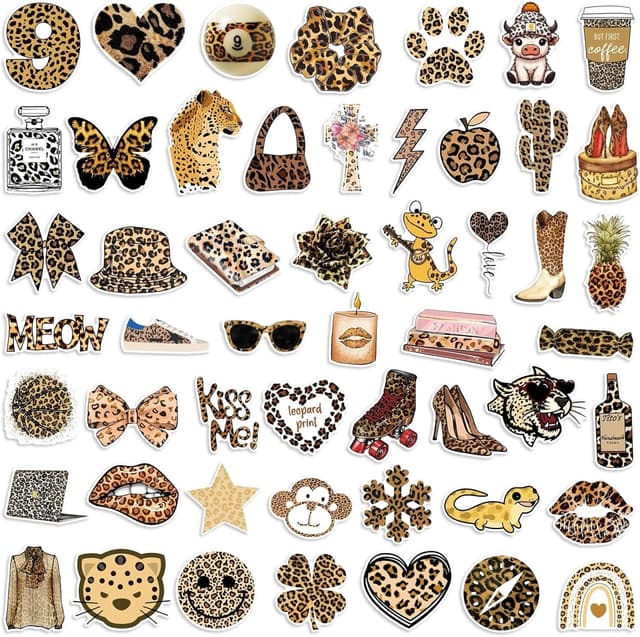 Detalle de Affoto Leopard Aufkleber (100 Stück) – wasserdichte Vinyl Sticker für Laptop, Auto, Fahrrad & mehr