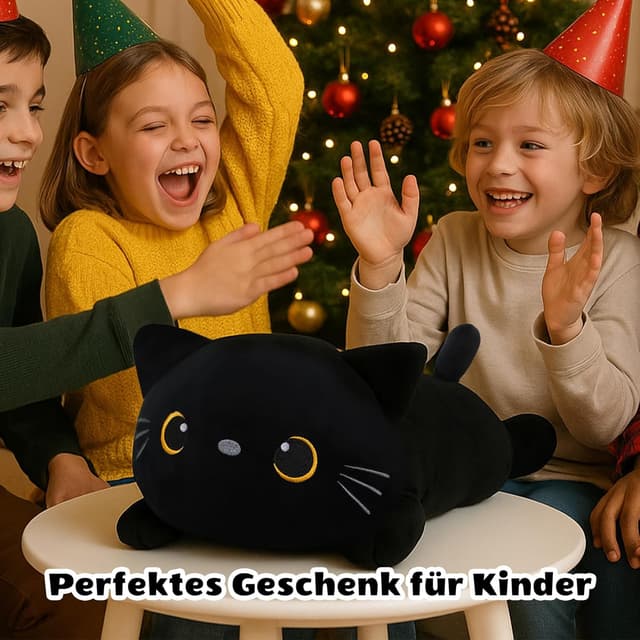 Detalle de SQEQE Black Cat Plush – 5-in-1 giant cat pillow with removable 4 baby kittens