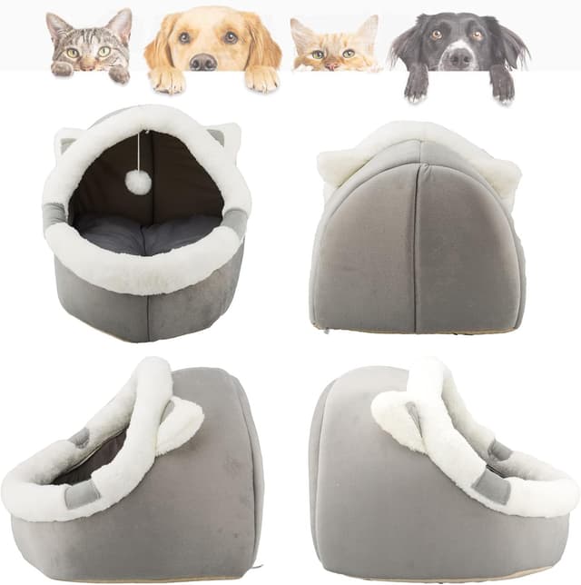 Thumbnail 6 de ZNewYear Cat Beds for Indoor with Hanging Toy – Small Dog Cave Bed & Kitten Tent House with Removable Cushioned Pillow